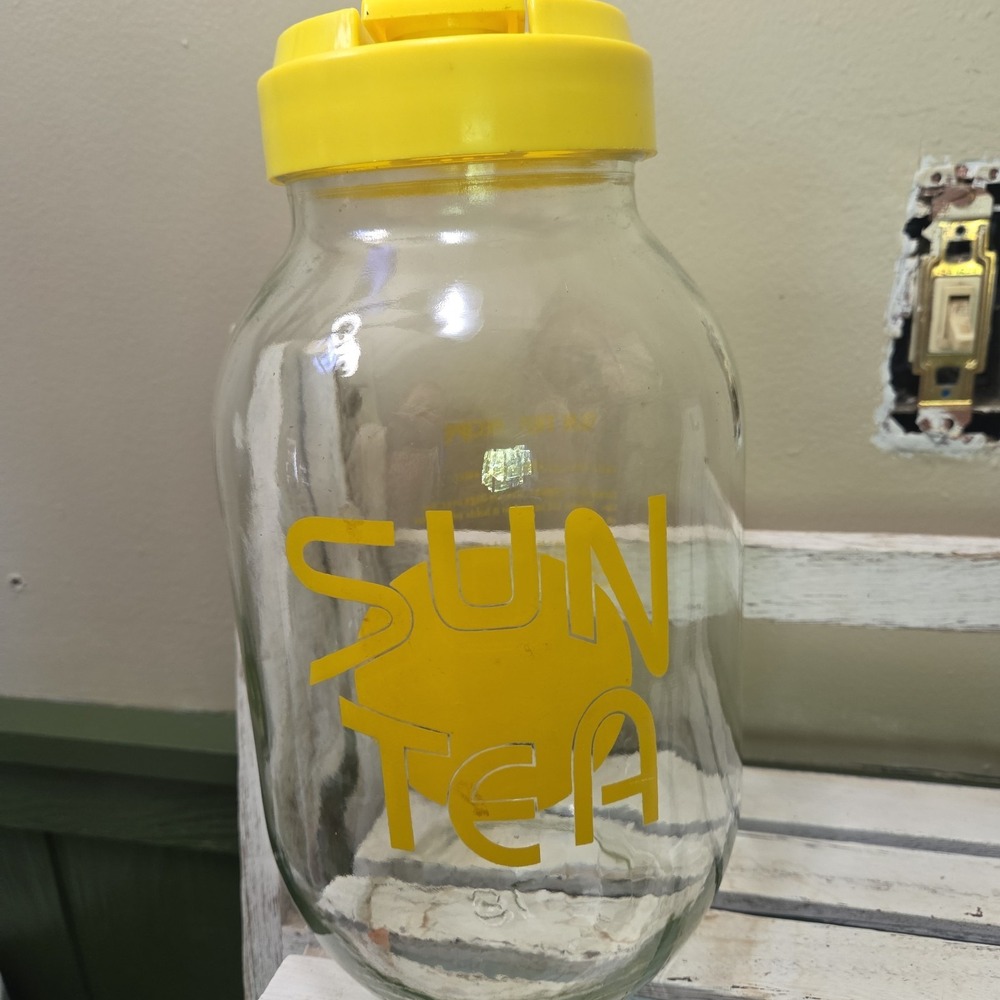 Sun Tea Ice Tea Recipe Vintage Carlton 3 Liter Glass Jar Yellow Clear